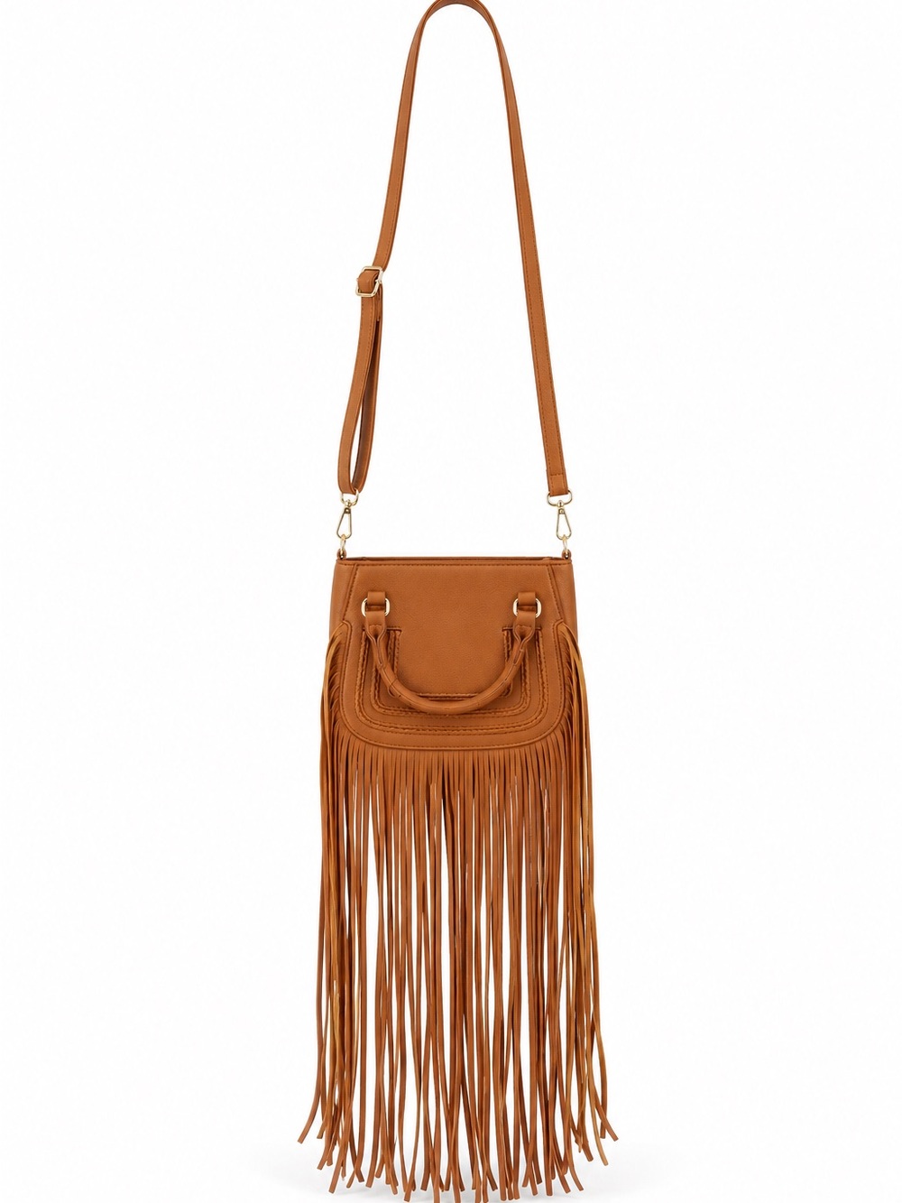 Brown Faux Leather Tassel Crossbody Bag